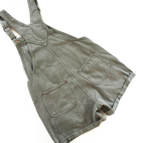 Old Navy Womens Large Green Shortalls Overall Denim Shorts - Picture 7 of 7